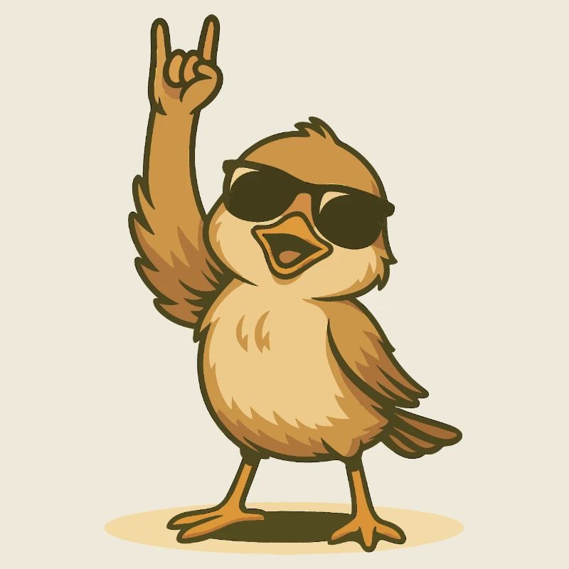 Rockender Spatz mit Sonnenbrille