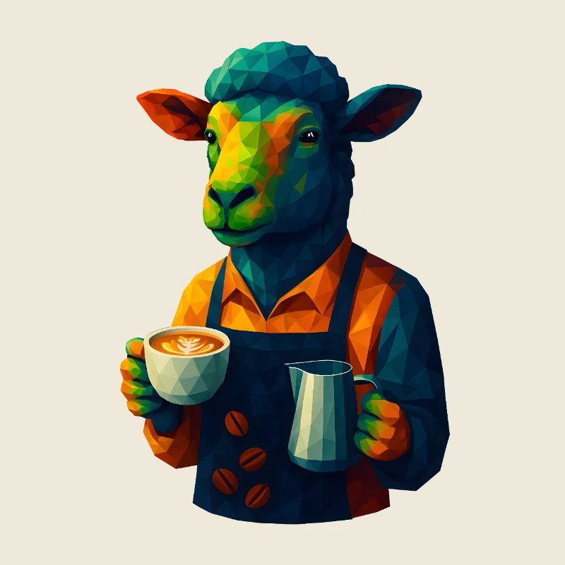 WPAP Stil Tiere - Schaf Barista mit Milchkaffee