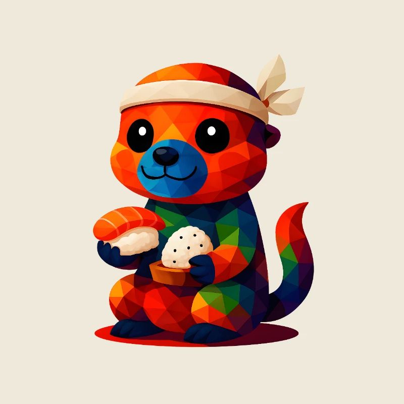 Polygone Animaux de style Kawaii Bébé Loutre Sushi Master