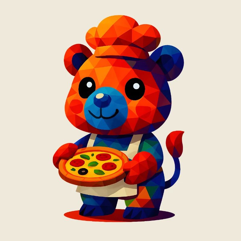 WPAP Polygon Kawaii Stil Tiere Baby Bär Pizzakoch