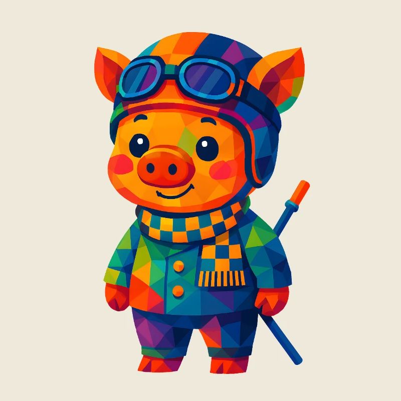 Polygone Kawaii Style Animaux Bébé Racer Cochon