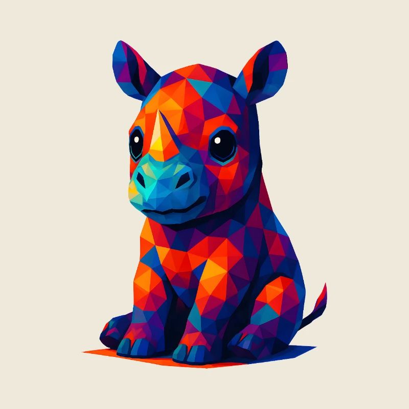WPAP Polygon Kawaii Style Bébé Rhinocéros