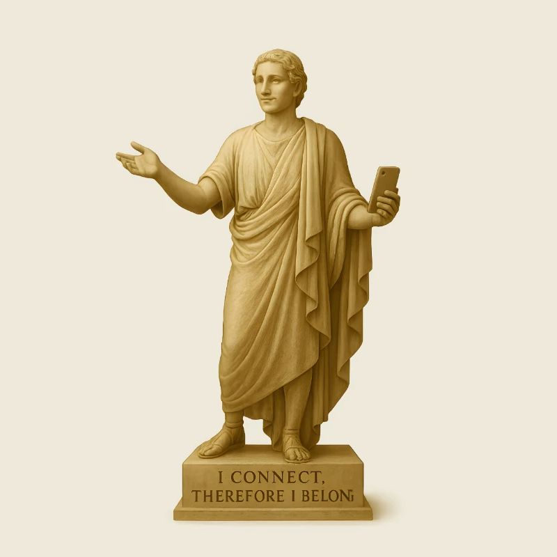 Statue grecque moderne avec smartphone