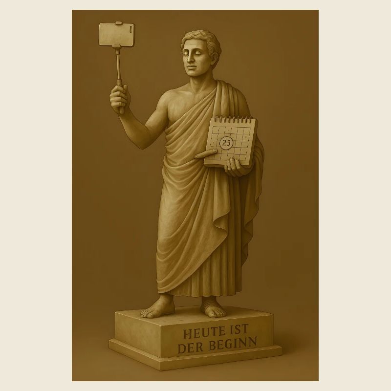 Statue moderne avec smartphone et calendrier