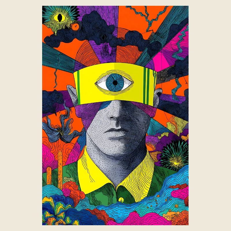 Visage visionnaire avec œil hypnotique