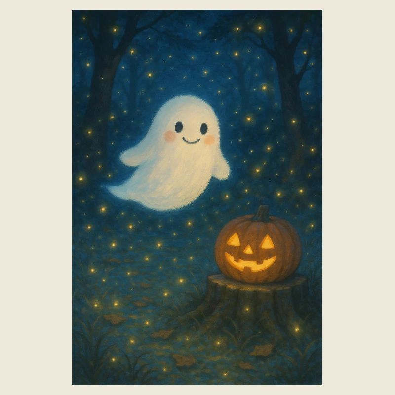 Cute Halloween Ghost with Jack-o'-lantern