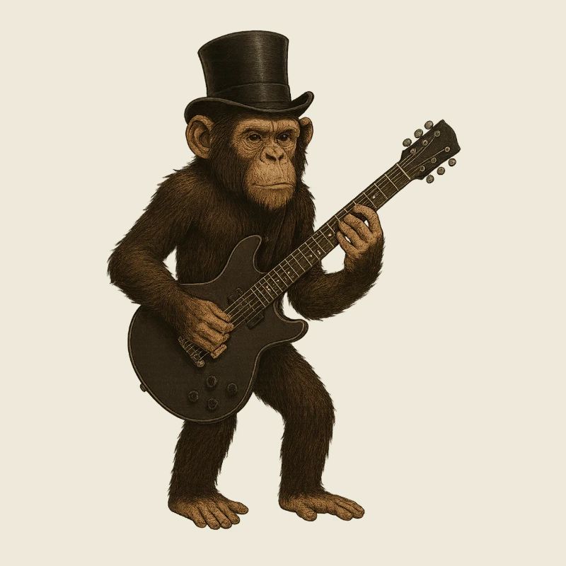 Charismatic monkey with electric guitar and top hat