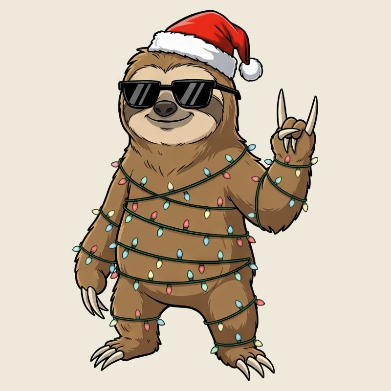 Cute Sloth with Christmas String Lights Cartoon