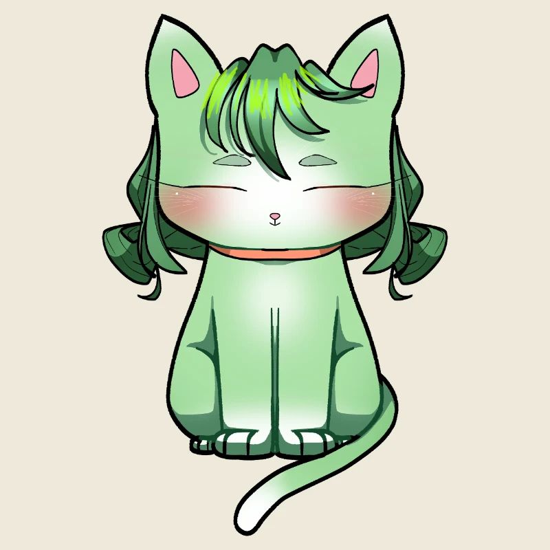 Minze Katze mit Smaragd Haar Anime Style