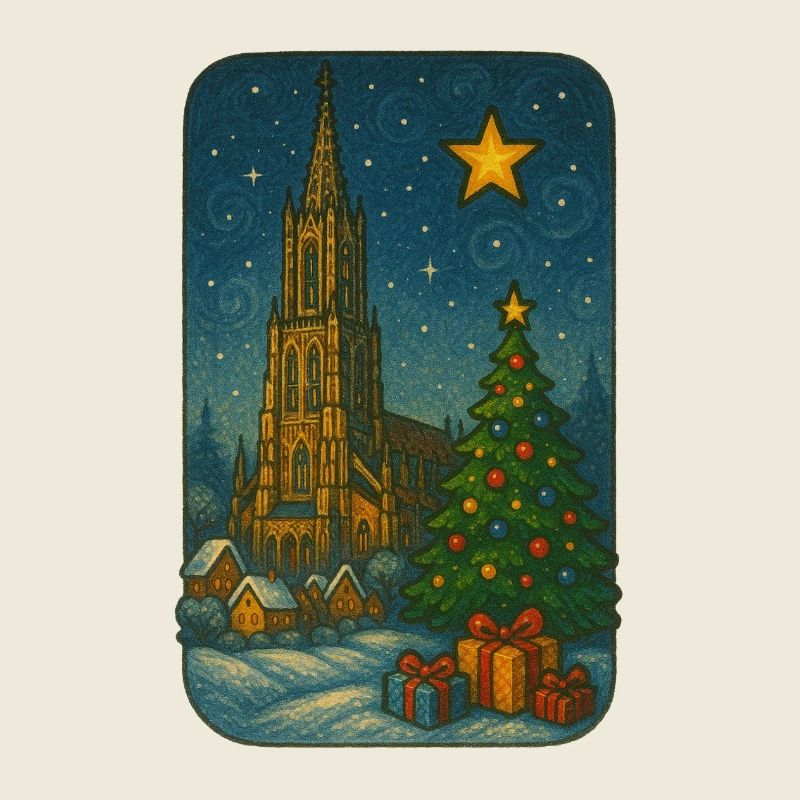 Winterlicher Kirchenplatz mit Weihnachtsbaum
