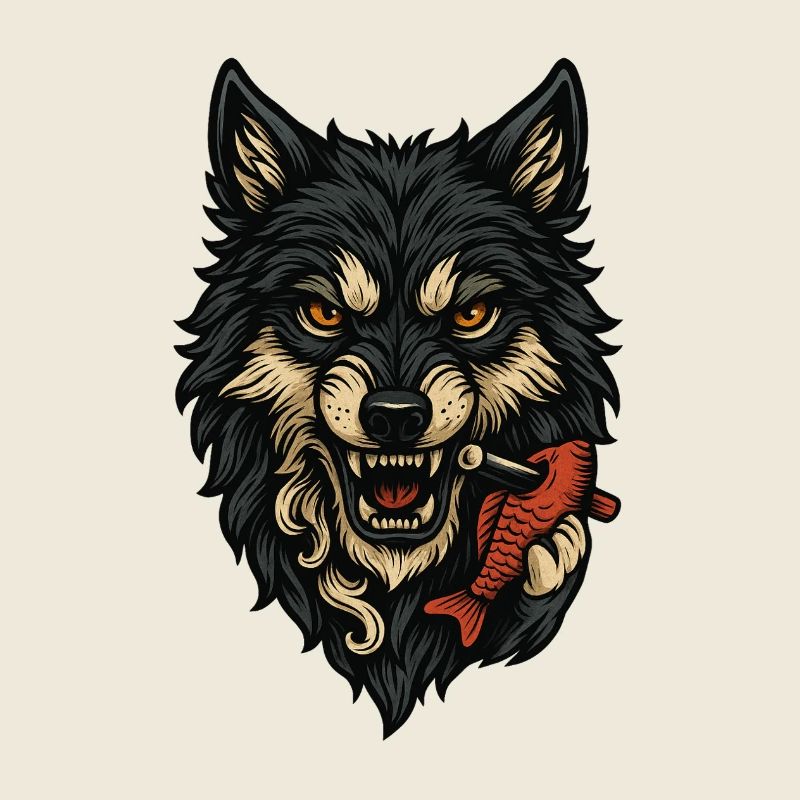 Visage de loup sauvage avec os