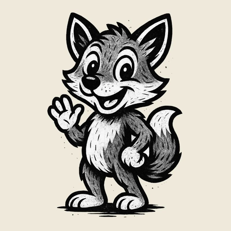 Children's motif: Waving fox wolf
