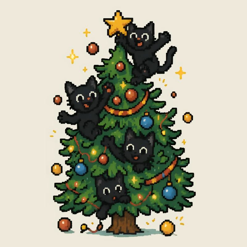 Weihnachtsbaum mit frechen Katzen