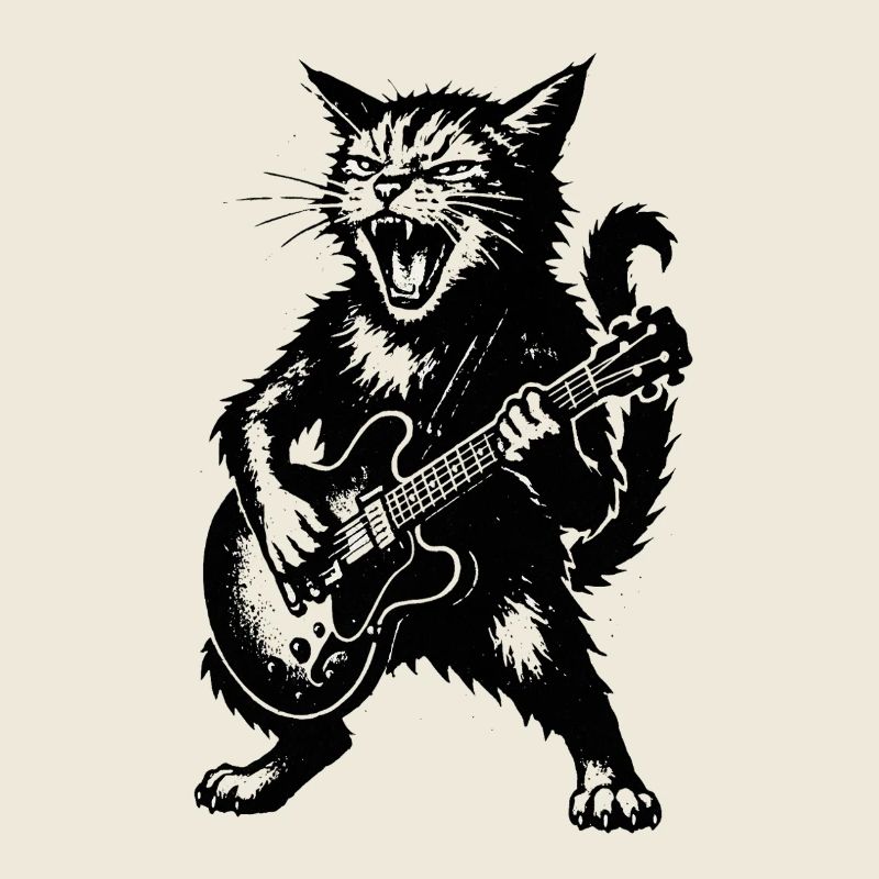 Wütige Katze mit E-Gitarre