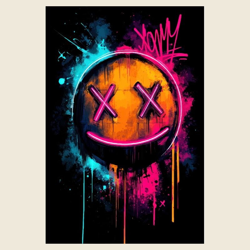 Neon-Graffiti-Smiley mit X-Augen