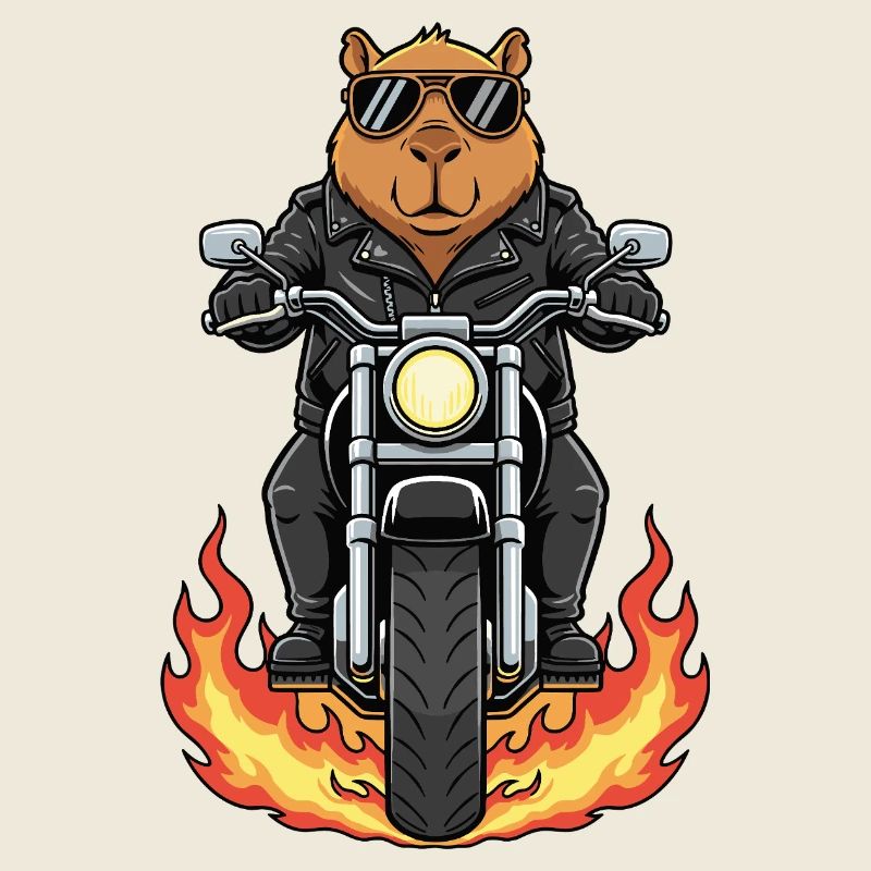 Cool Biker Capybara Motorradflammen