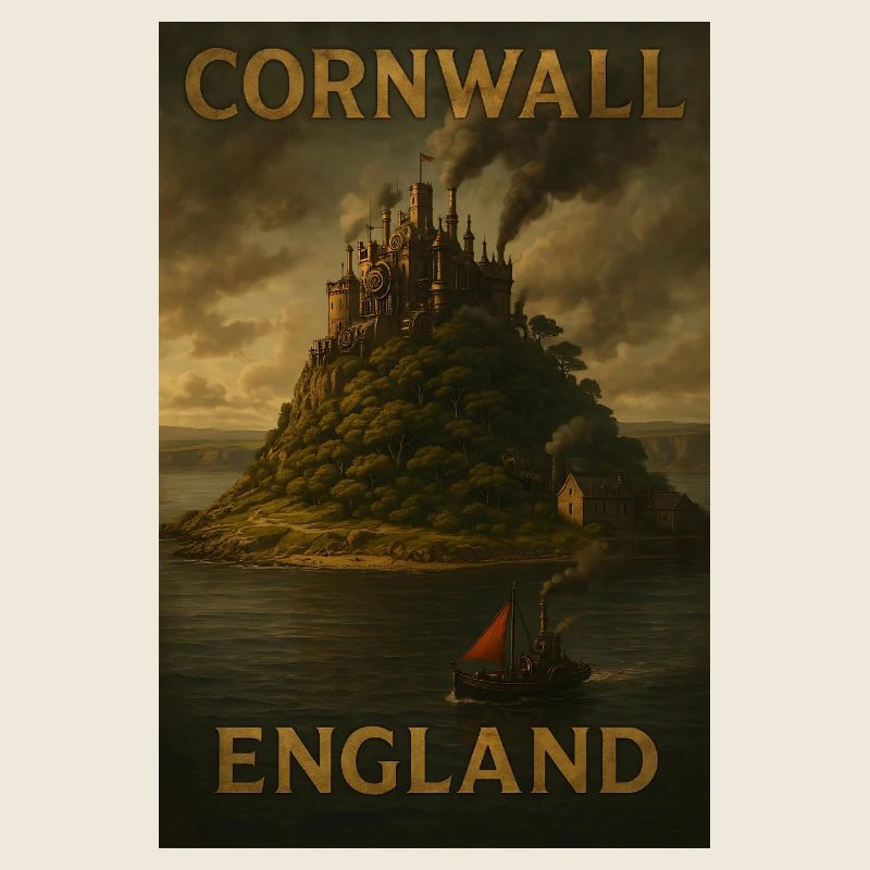 Cornwall England – Steampunk Travel Poster