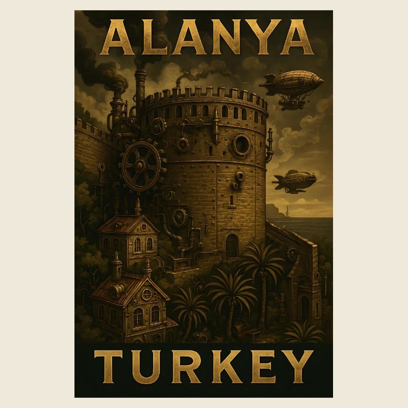 Alanya Turkey – Affiche de voyage Steampunk vintage