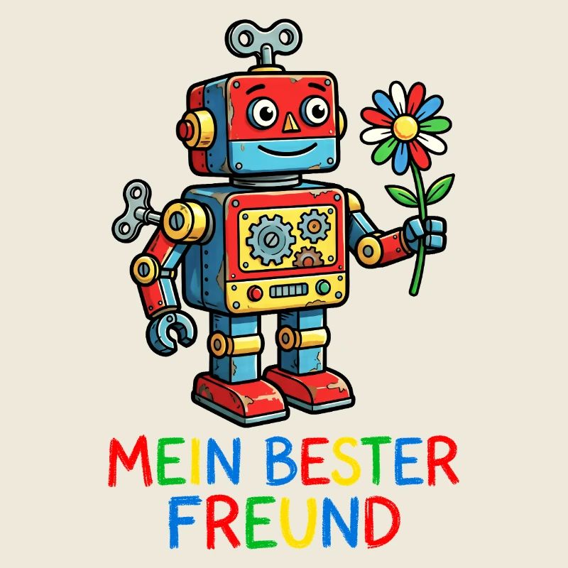 Ami robot coloré avec une fleur