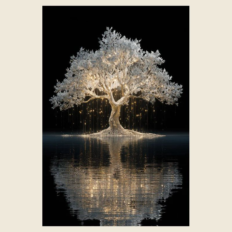 Glowing Golden Tree by Water