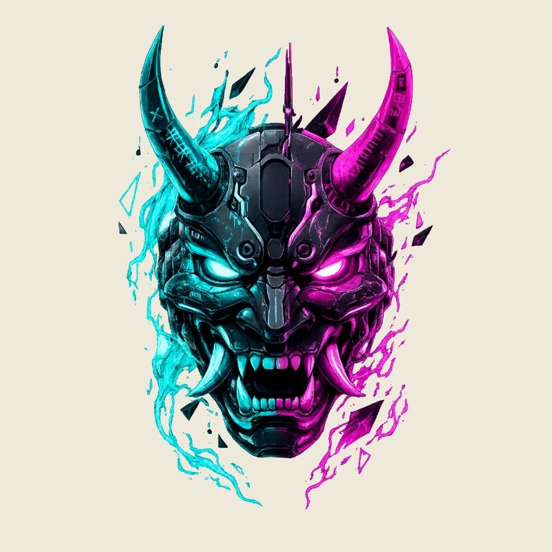 Neon Cyber Oni Mask