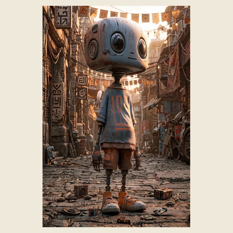 Rusty Robot in Neon Bazaar