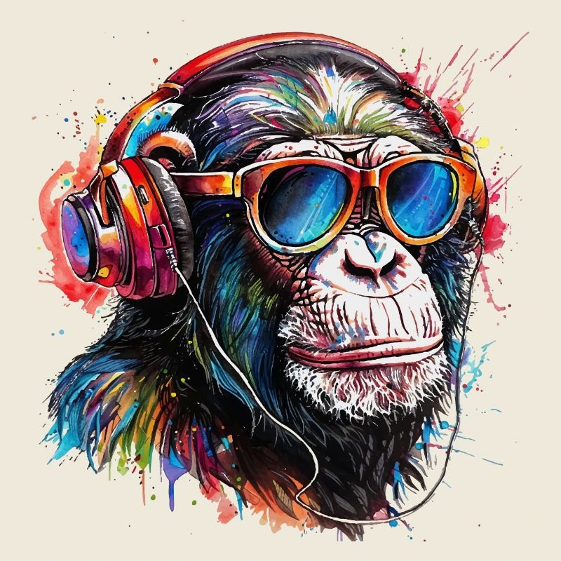 Monkey Dj Style with Headphones for Music & Musicians