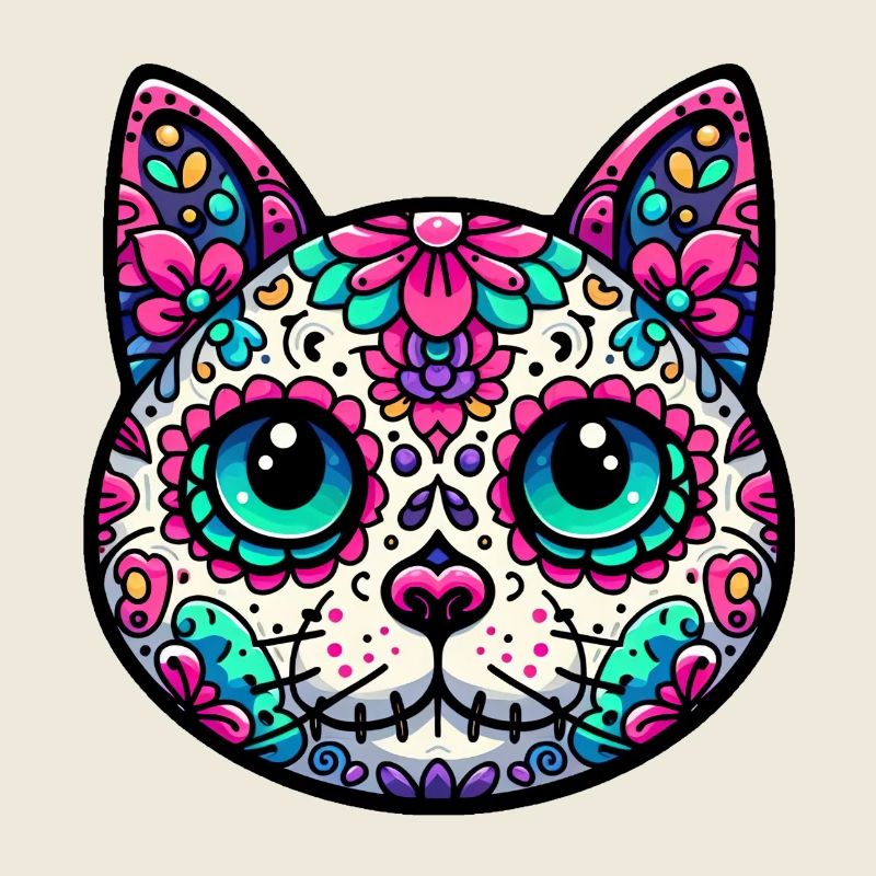 Colorful Cat Sugar Skull