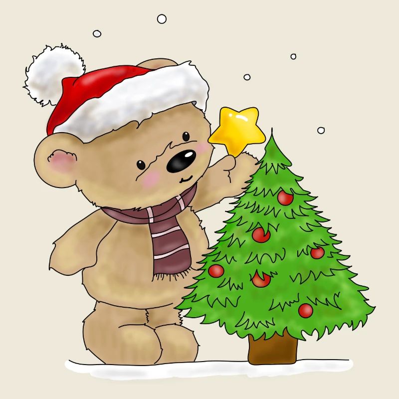 Bear decorates Christmas tree