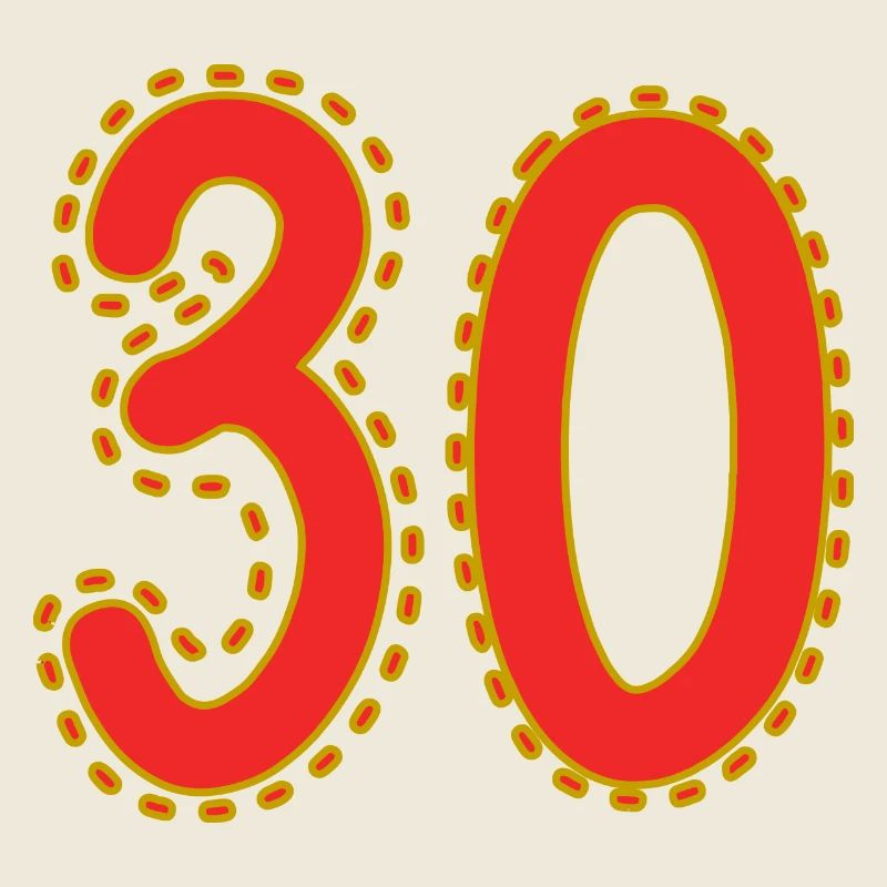 Number 30 on Colored Sheets Paper
