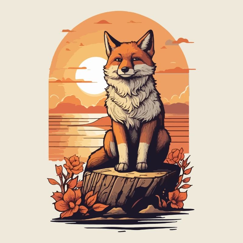 Mignon renard cool regardant le coucher du soleil
