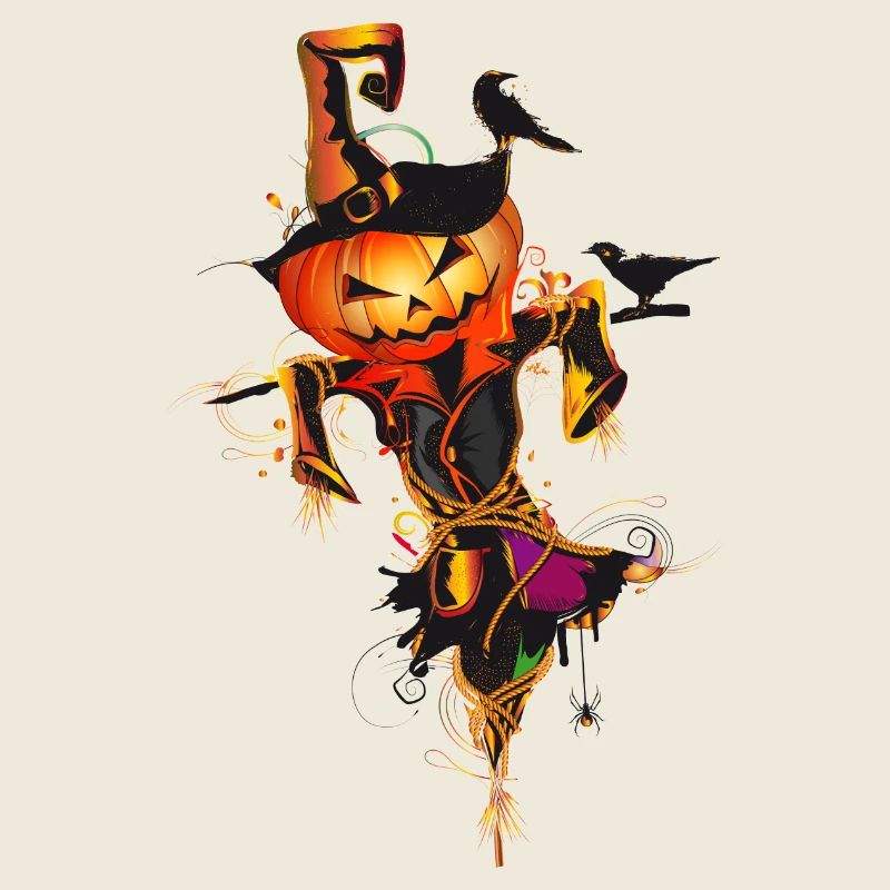 Halloween scarecrow pumpkin face in autumn