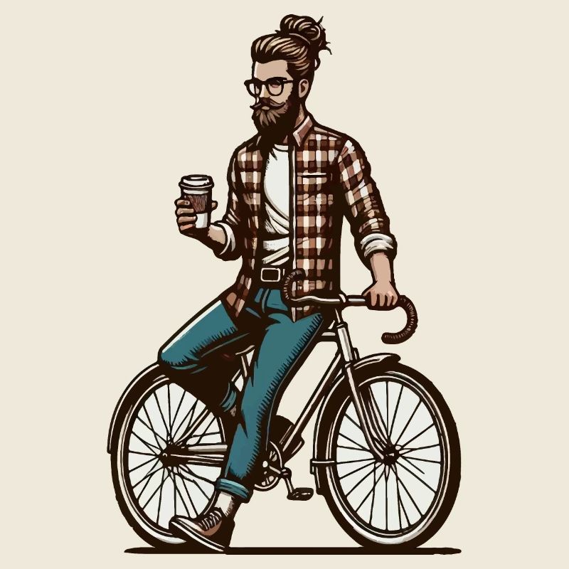 Man on a bicycle with coffee