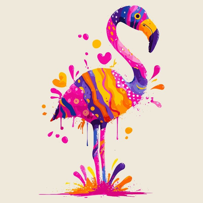 Flamant rose à explosion de couleurs