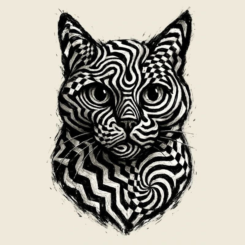 Cat Op Art Hypnotisches Monochrom