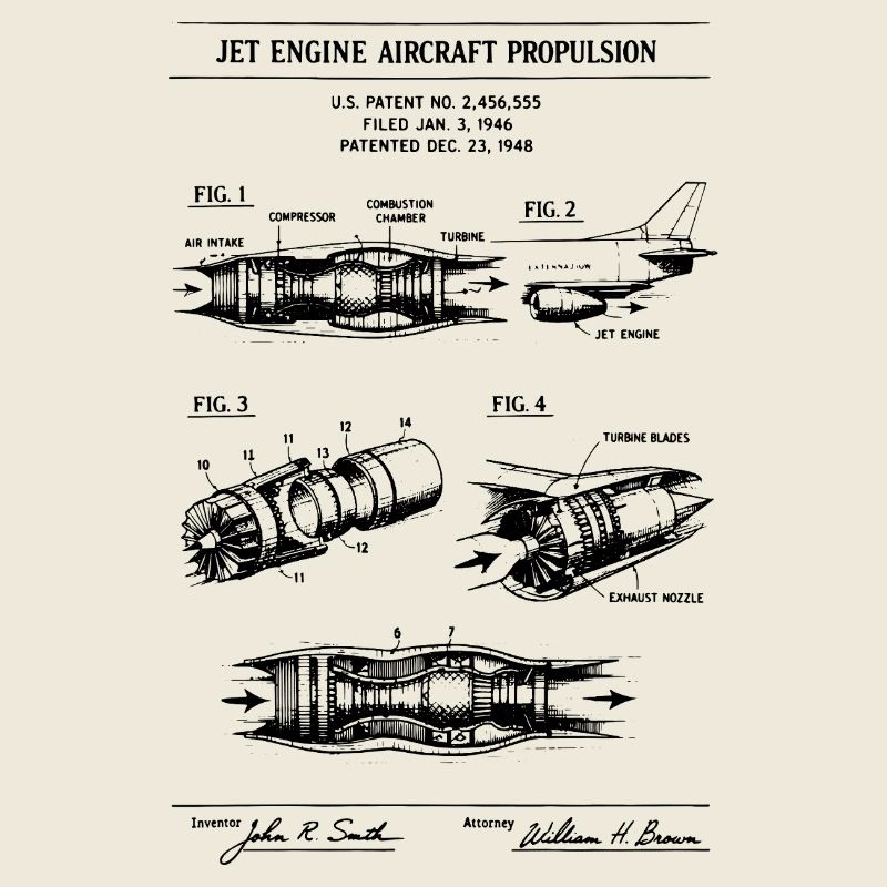 Brevet du plan de propulsion d’avion à réaction.