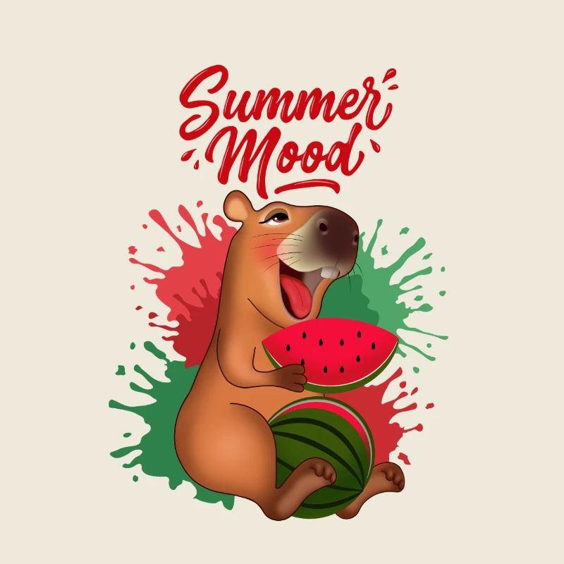 Lächelnde Capybara mit Wassermelone