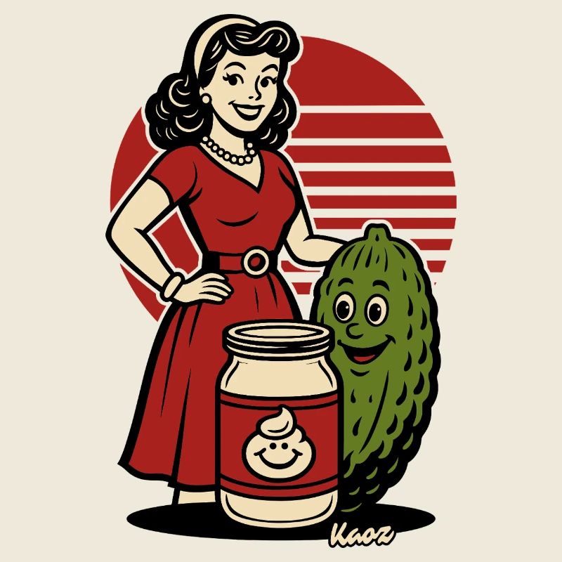 Femme au foyer rétro avec bocal à cornichons