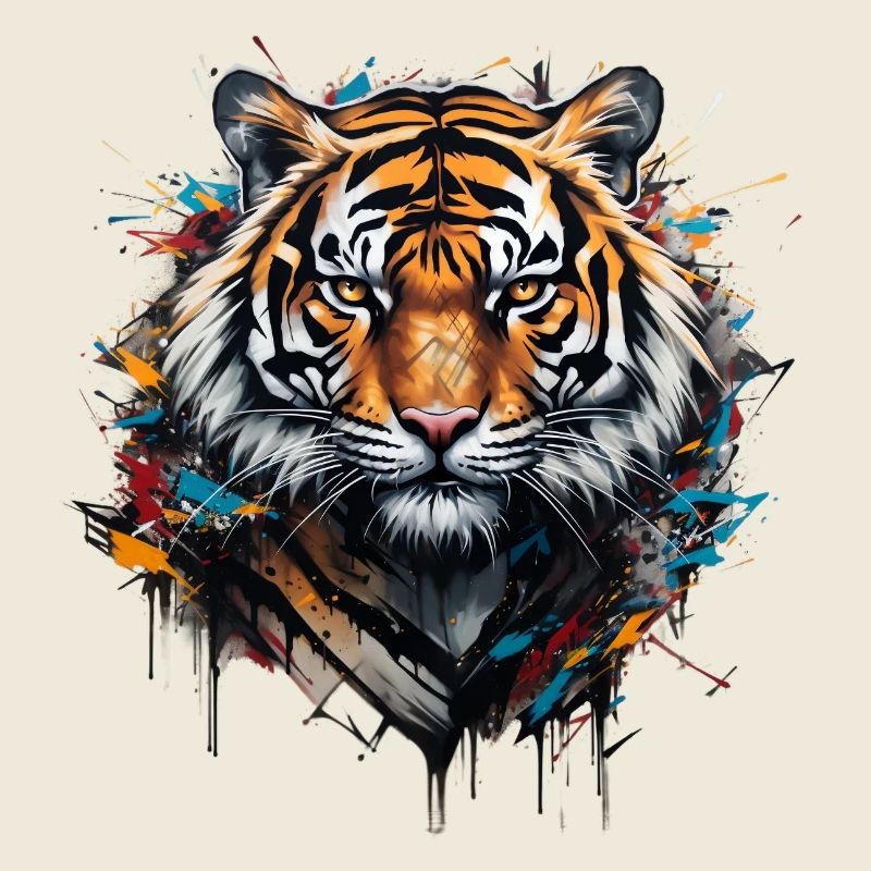 Mächtiger Tiger. Stärke im Graffiti-Stil.
