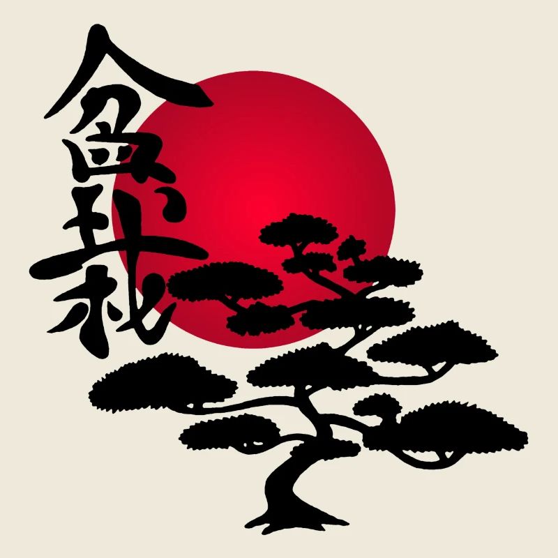 Schwarzer Baum und rote Sonne