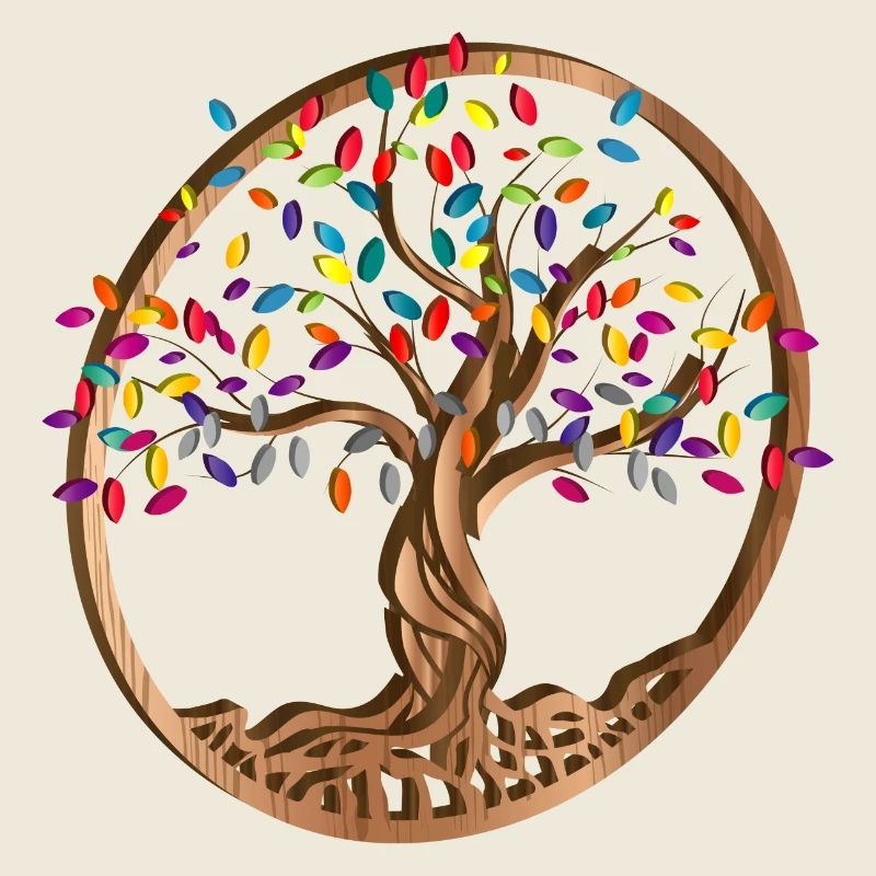 Médaillon d’arbre avec des feuilles colorées en aspect bois