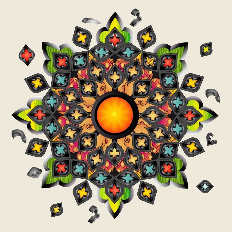 colorful Gothic rosette stained glass window ornament