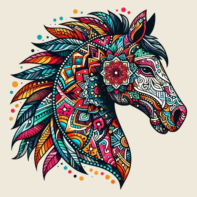 Cheval décoré de Mandalas
