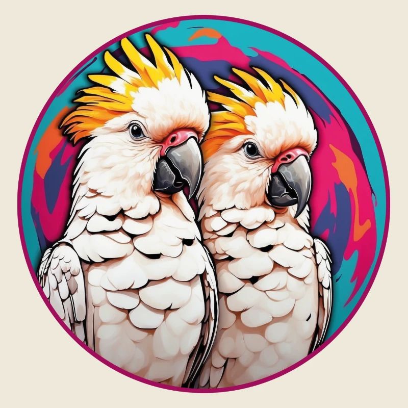 Kakadus Kakadupärchen im bunten Farbkreis