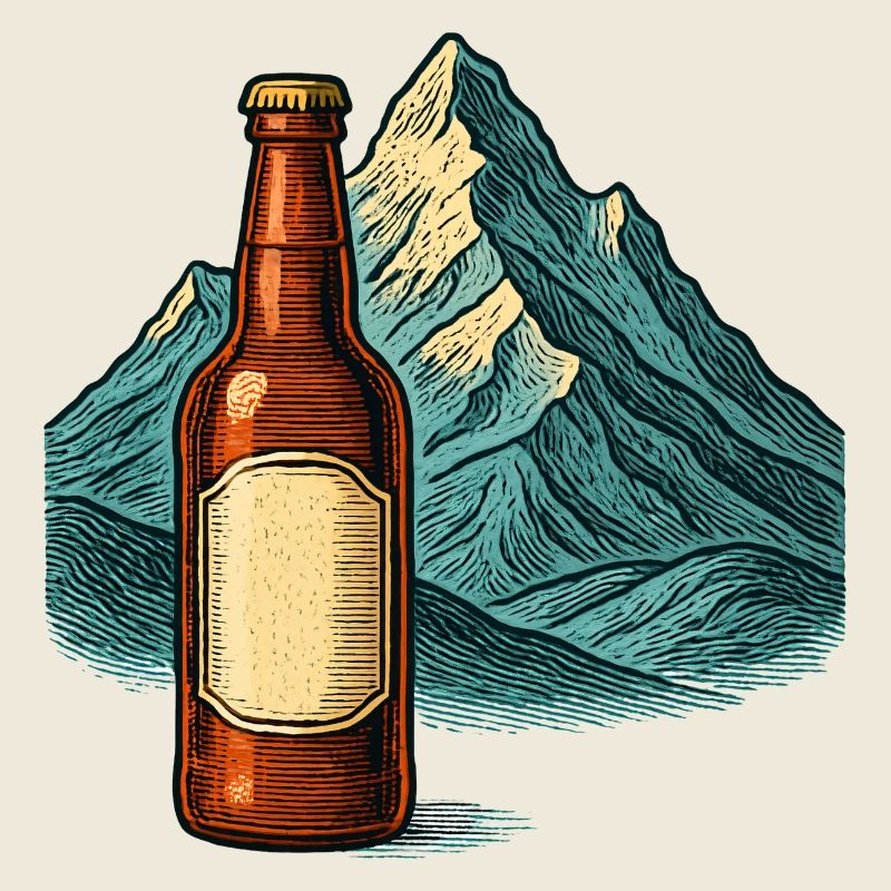 Abstract mountain landscape with bottle