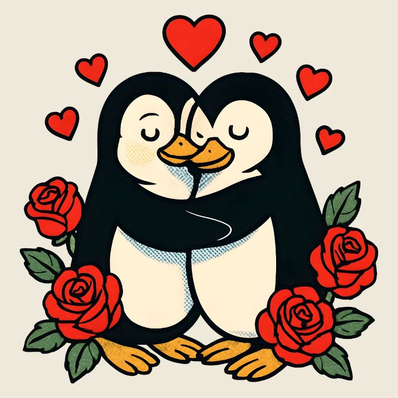 Kuschel-Pinguine mit Rosenherz