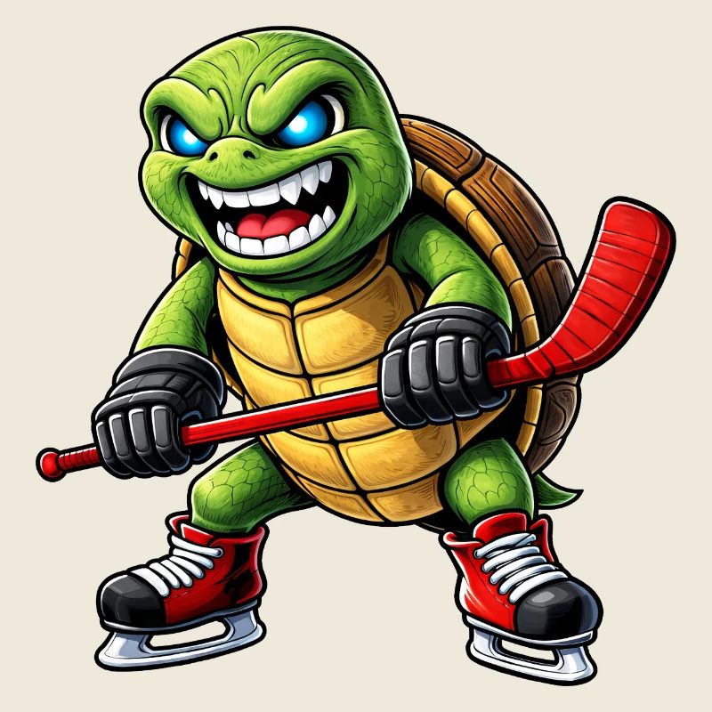 Aggressive Schildkröte Eishockey Spieler Horror