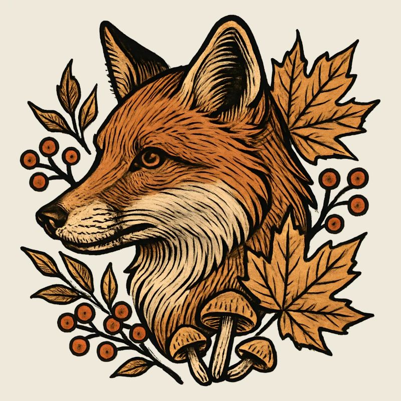 Autumn fox in the leaf circle