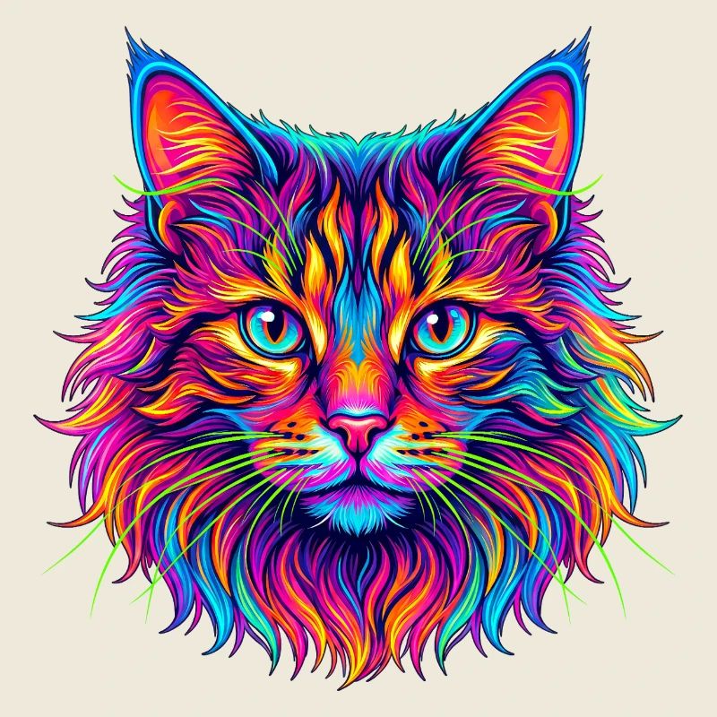 Neon Katzenkopf Farbexplosion