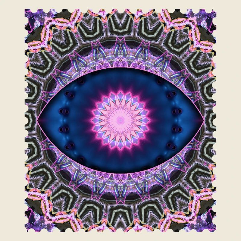 Mandala néon bleu rose